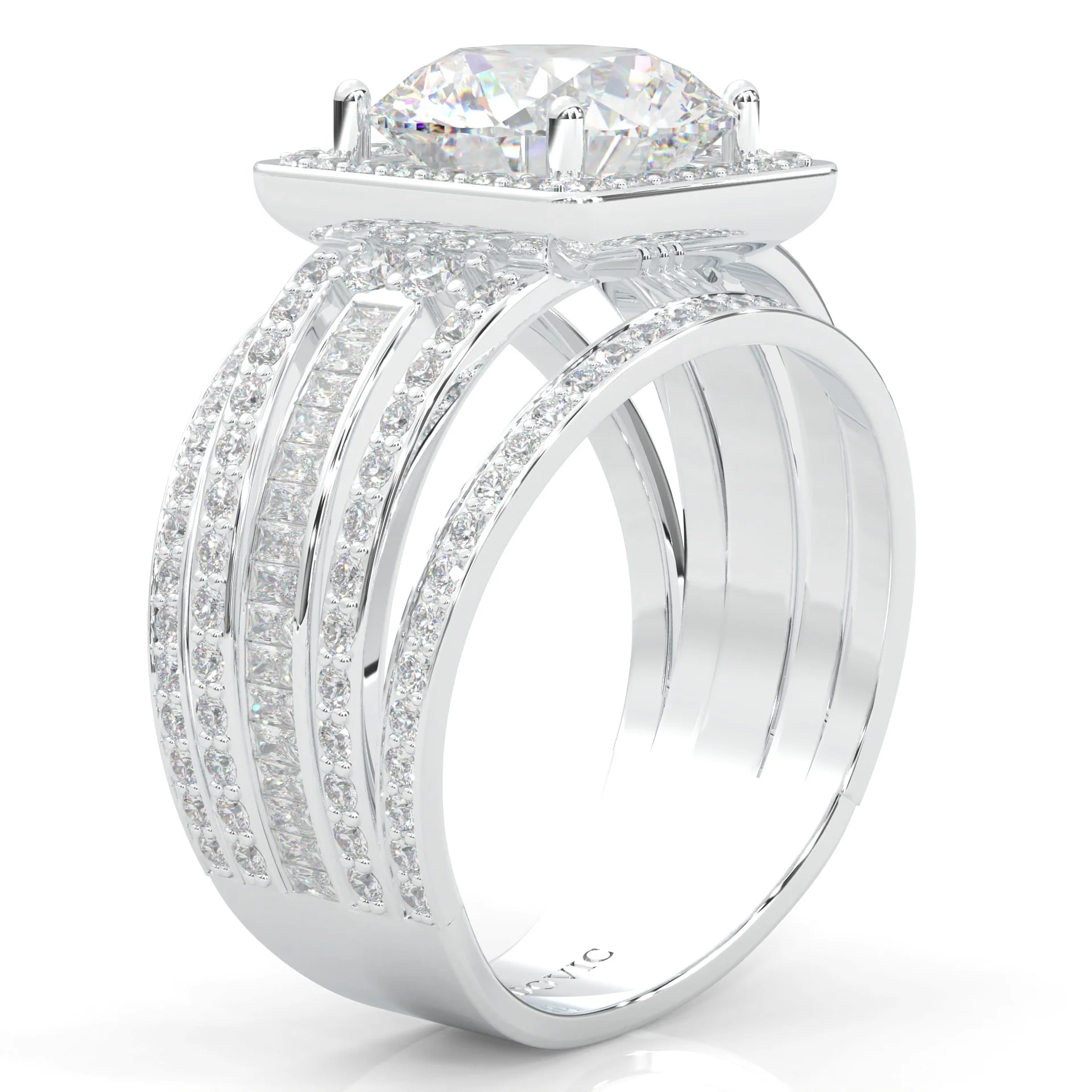 The Quad Halo Moissanite Cocktail Ring Platinum-Plated Silver - Image 3