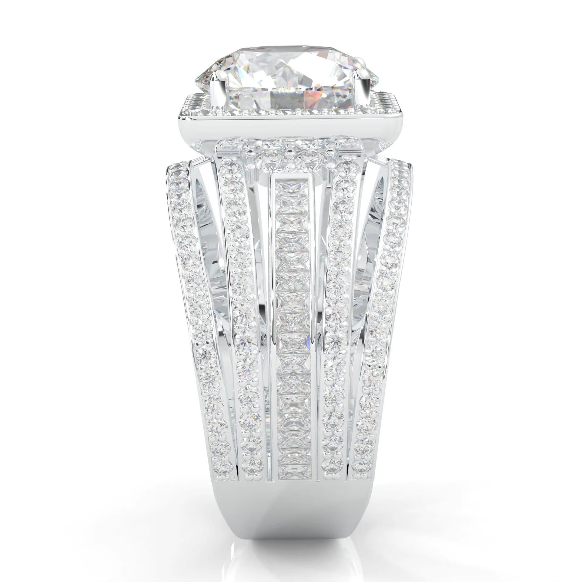 The Quad Halo Moissanite Cocktail Ring Platinum-Plated Silver - Image 4