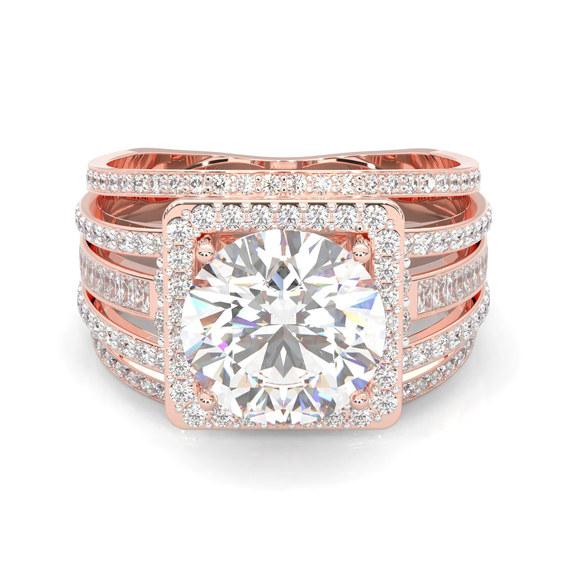 The Quad Halo Moissanite Engagement Ring ( Rose Gold 14k)