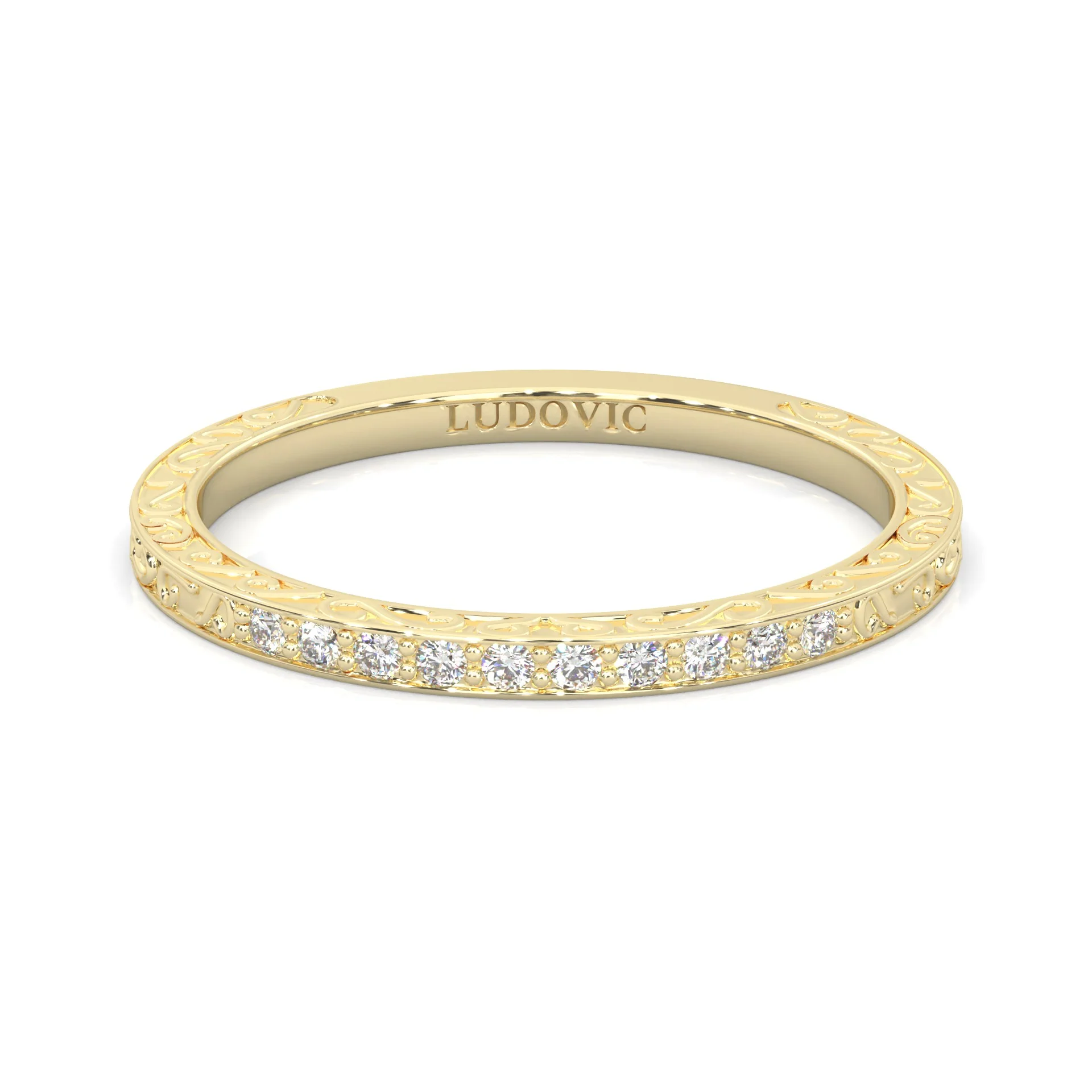 The Vintage Lunar Moissanite Wedding Band ( Yellow Gold )