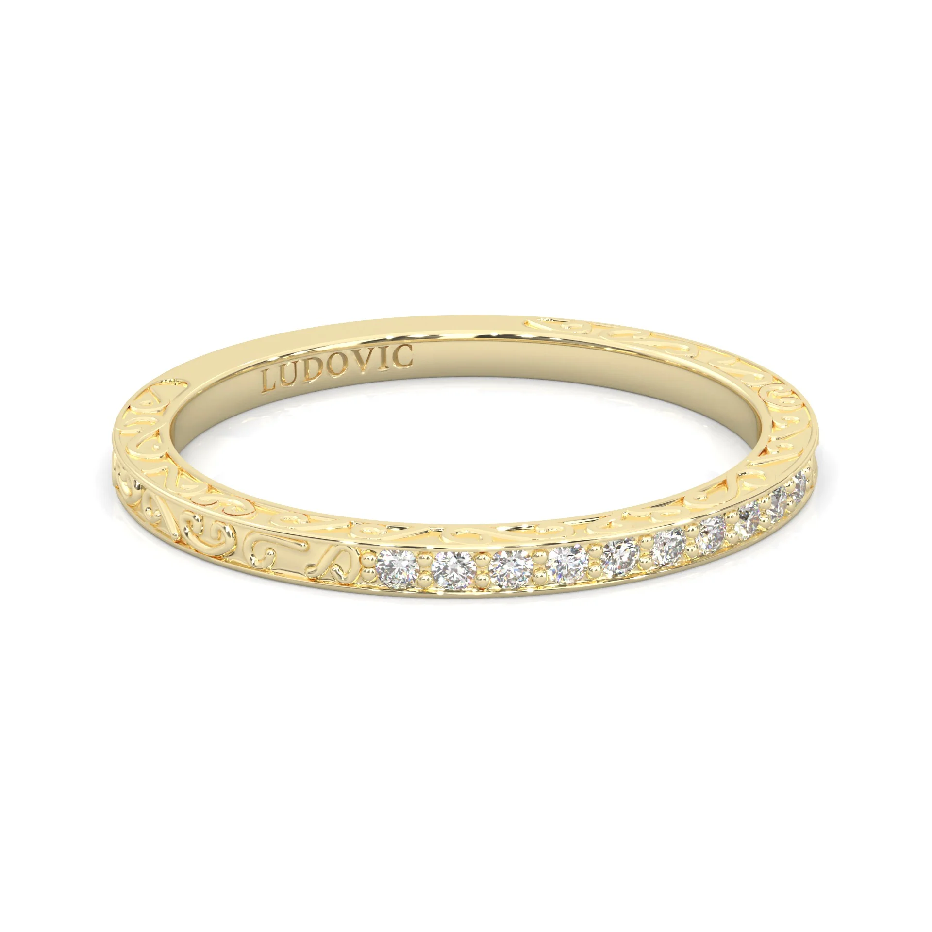 The Vintage Lunar Moissanite Wedding Band ( Yellow Gold ) - Image 2