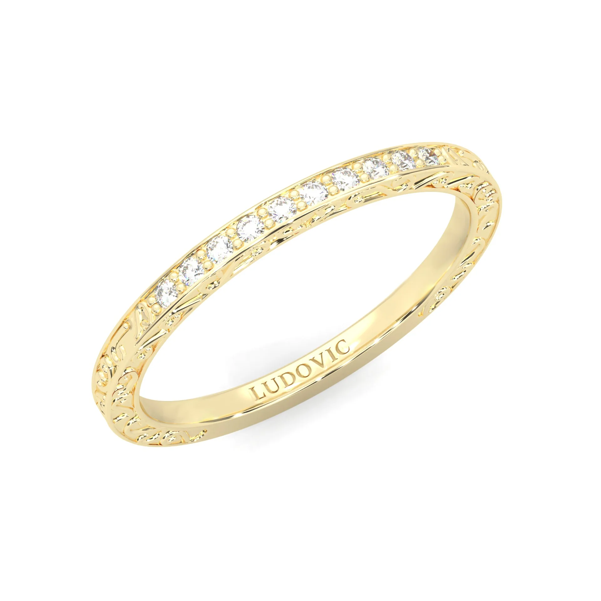 The Vintage Lunar Moissanite Wedding Band ( Yellow Gold ) - Image 6