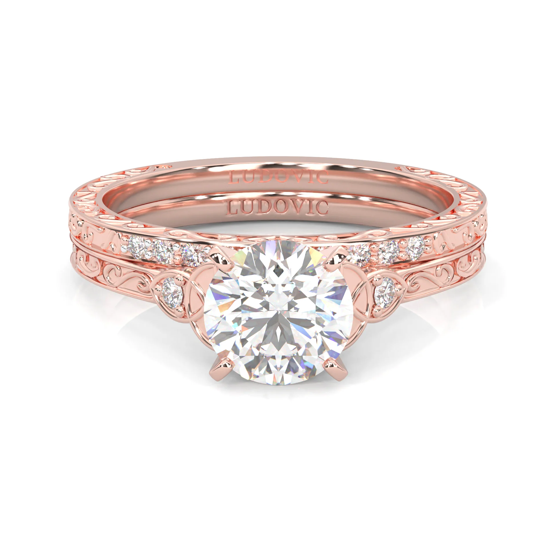 The Vintage Lunar Moissanite Wedding Set (14k Solid Rose Gold)