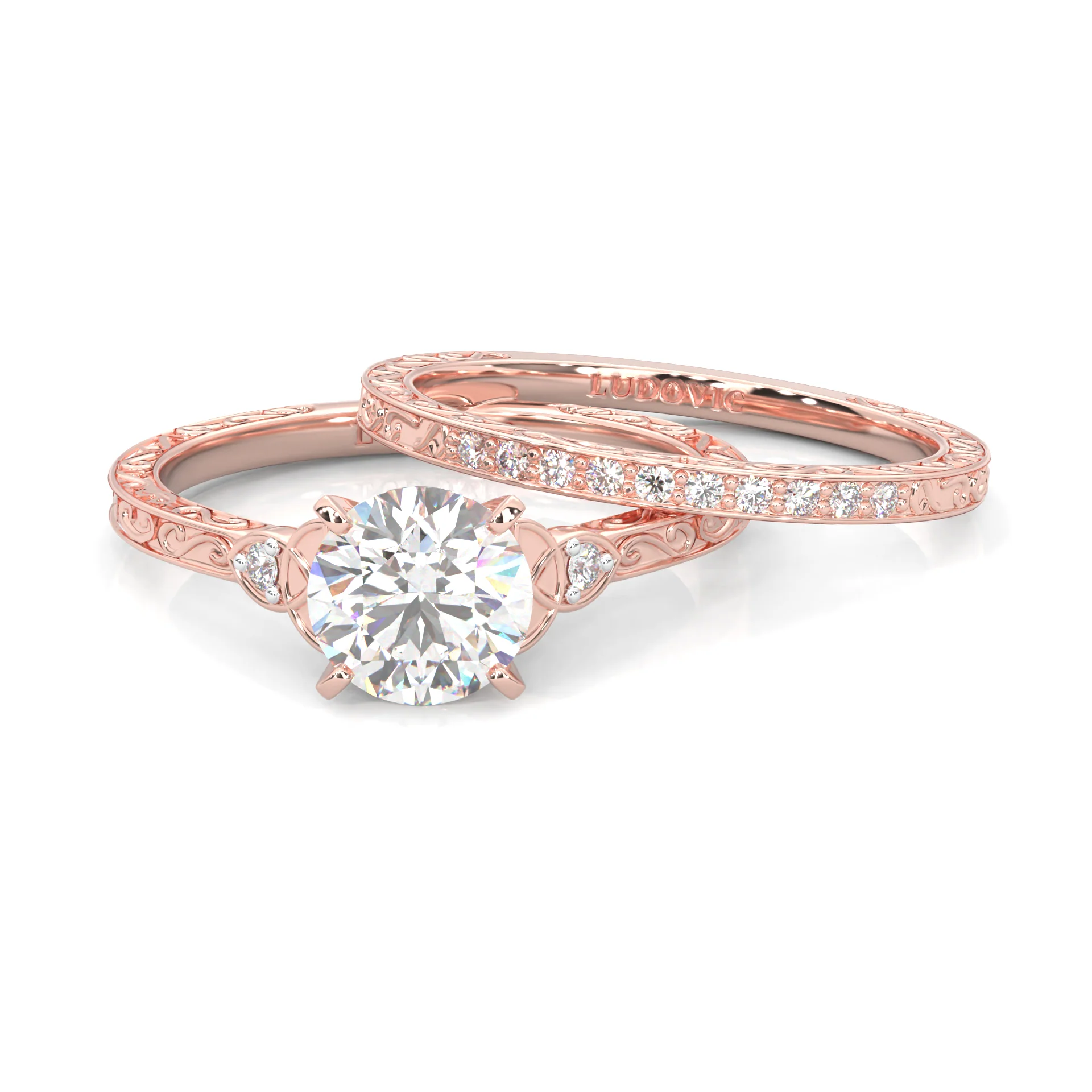 The Vintage Lunar Moissanite Wedding Set (14k Solid Rose Gold) - Image 2