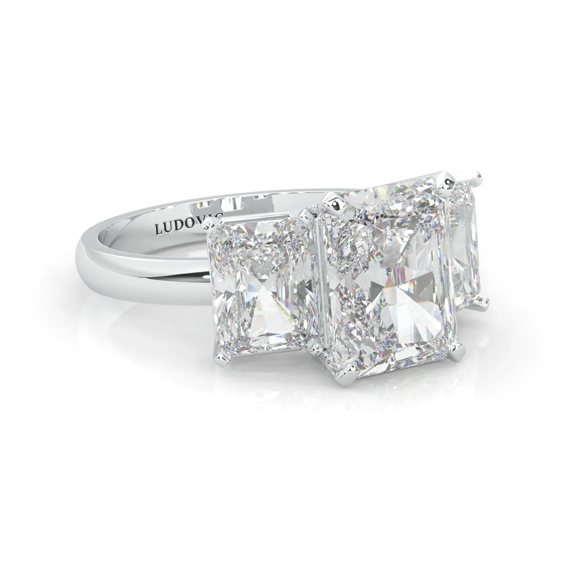 Three-Stone Radiant Cut Moissanite Engagement Ring (Platinum-Plated Silver) - Image 3