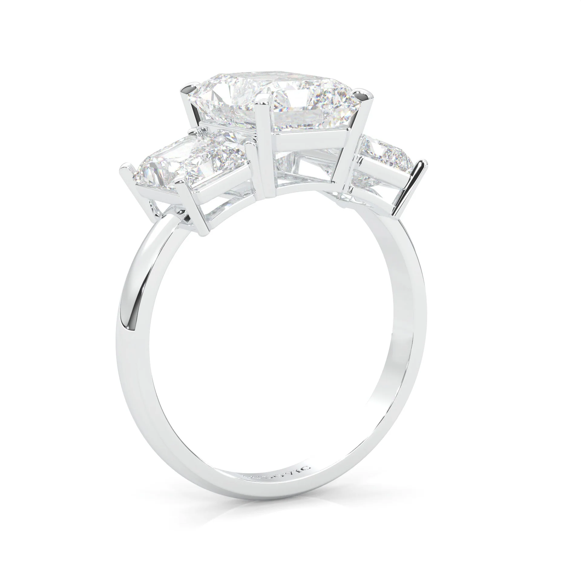 Three-Stone Radiant Cut Moissanite Engagement Ring (Platinum-Plated Silver) - Image 6