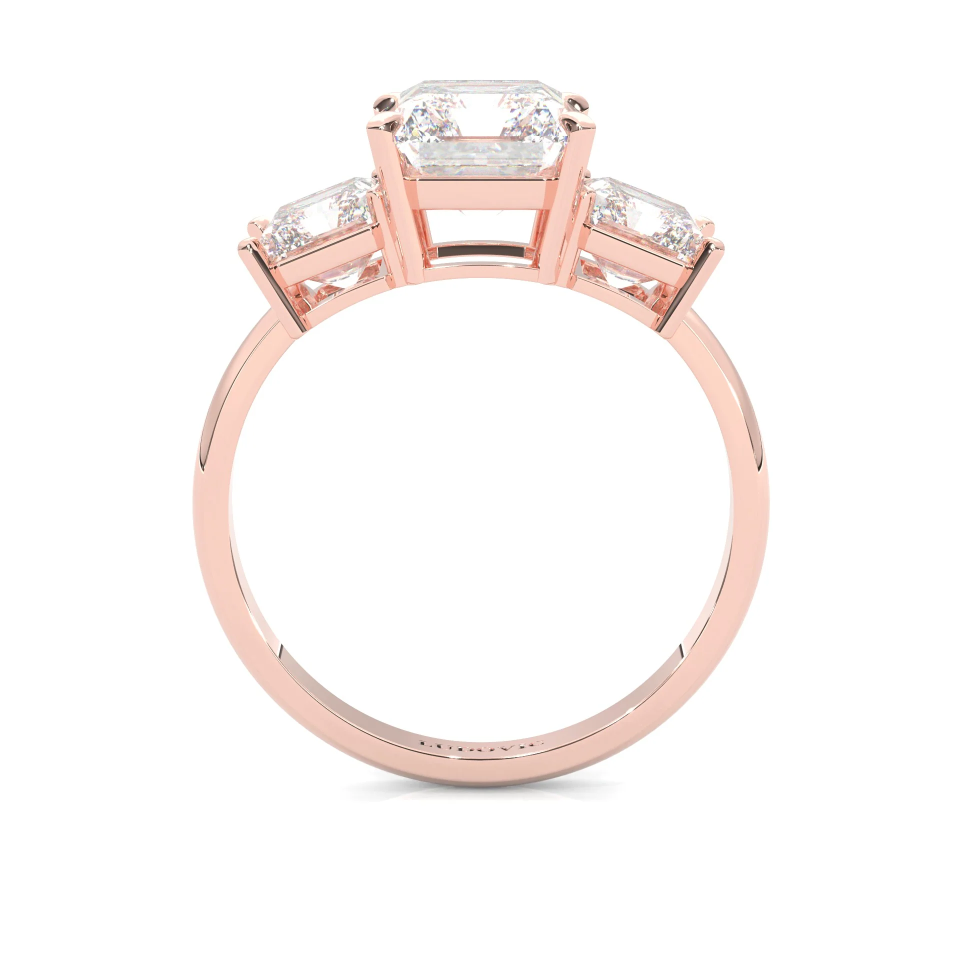 Three-Stone Radiant Cut Moissanite Engagement Ring ( Rose Gold 14K ) - Image 4