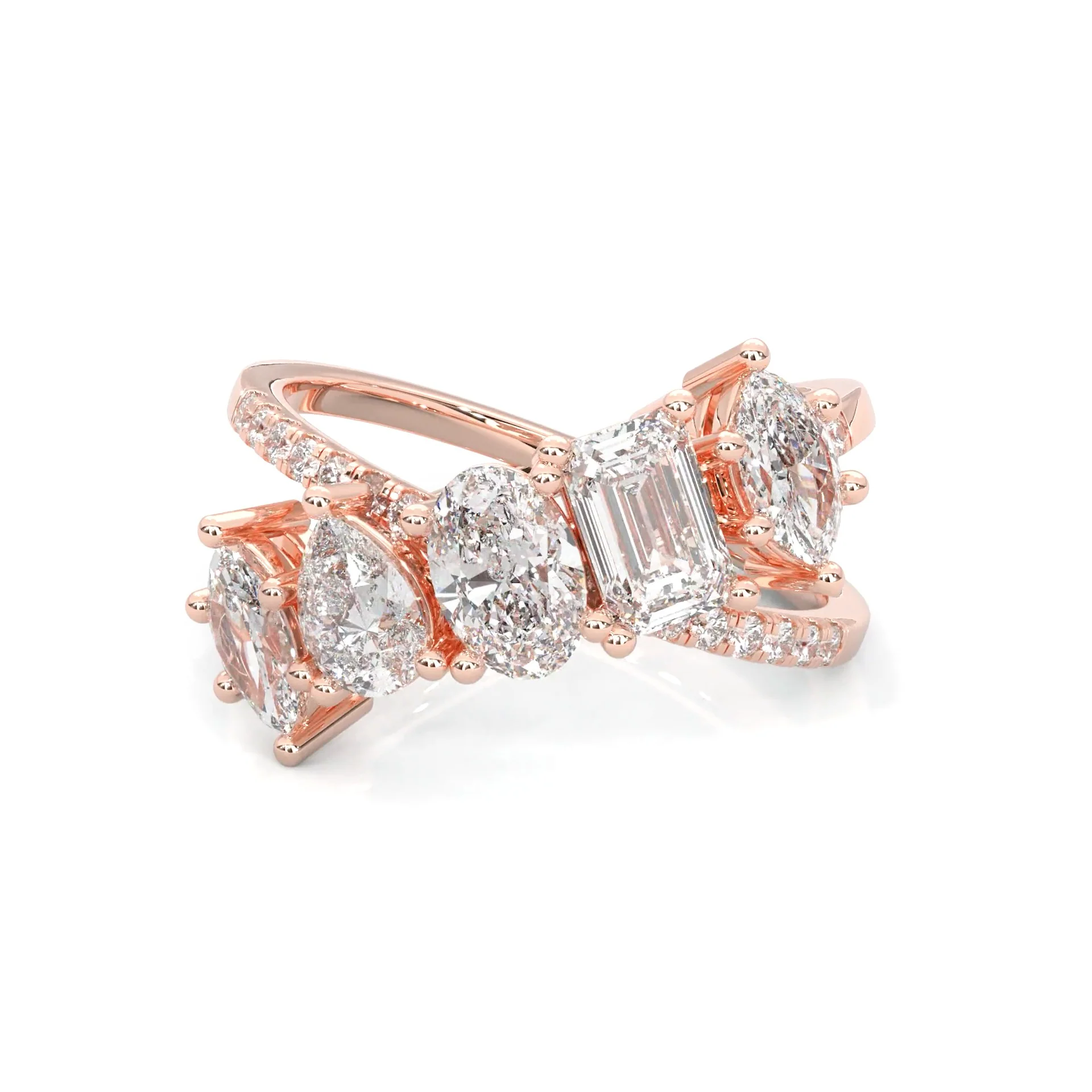 Twisted Mixed-Cut Moissanite Cluster Ring (14K Rose Gold)