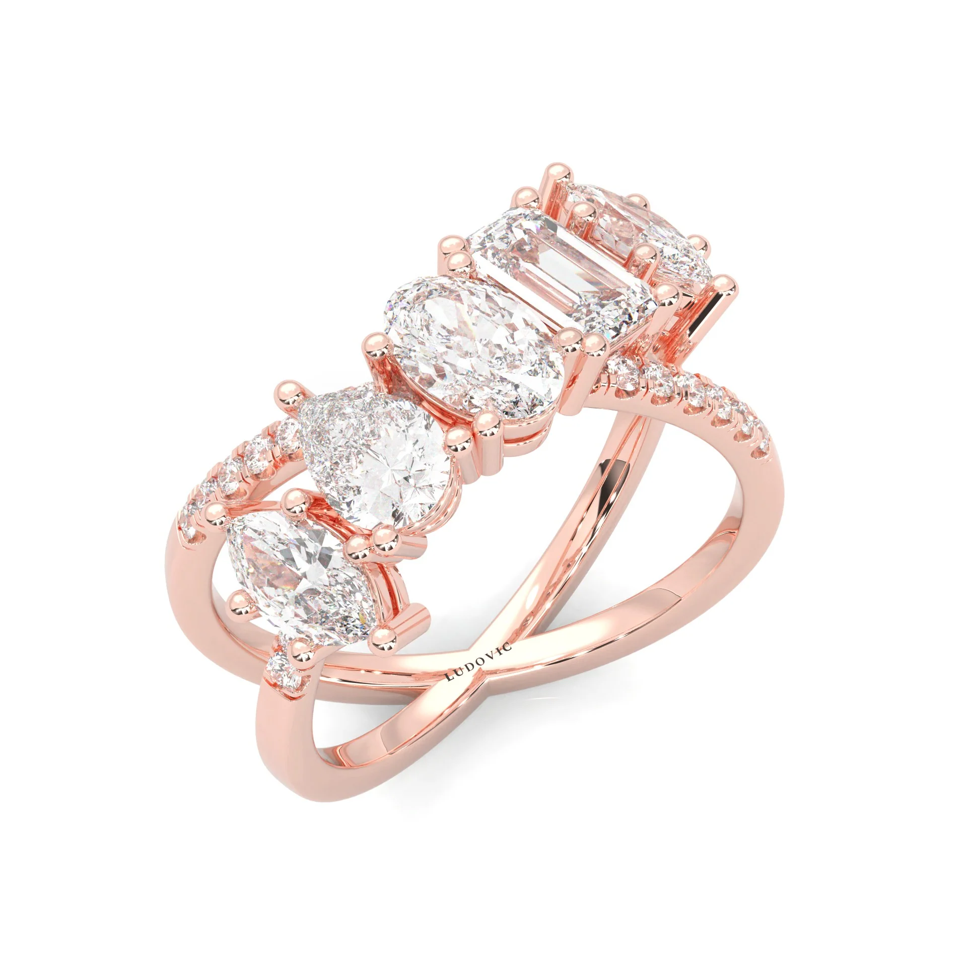 Twisted Mixed-Cut Moissanite Cluster Ring (14K Rose Gold) - Image 3