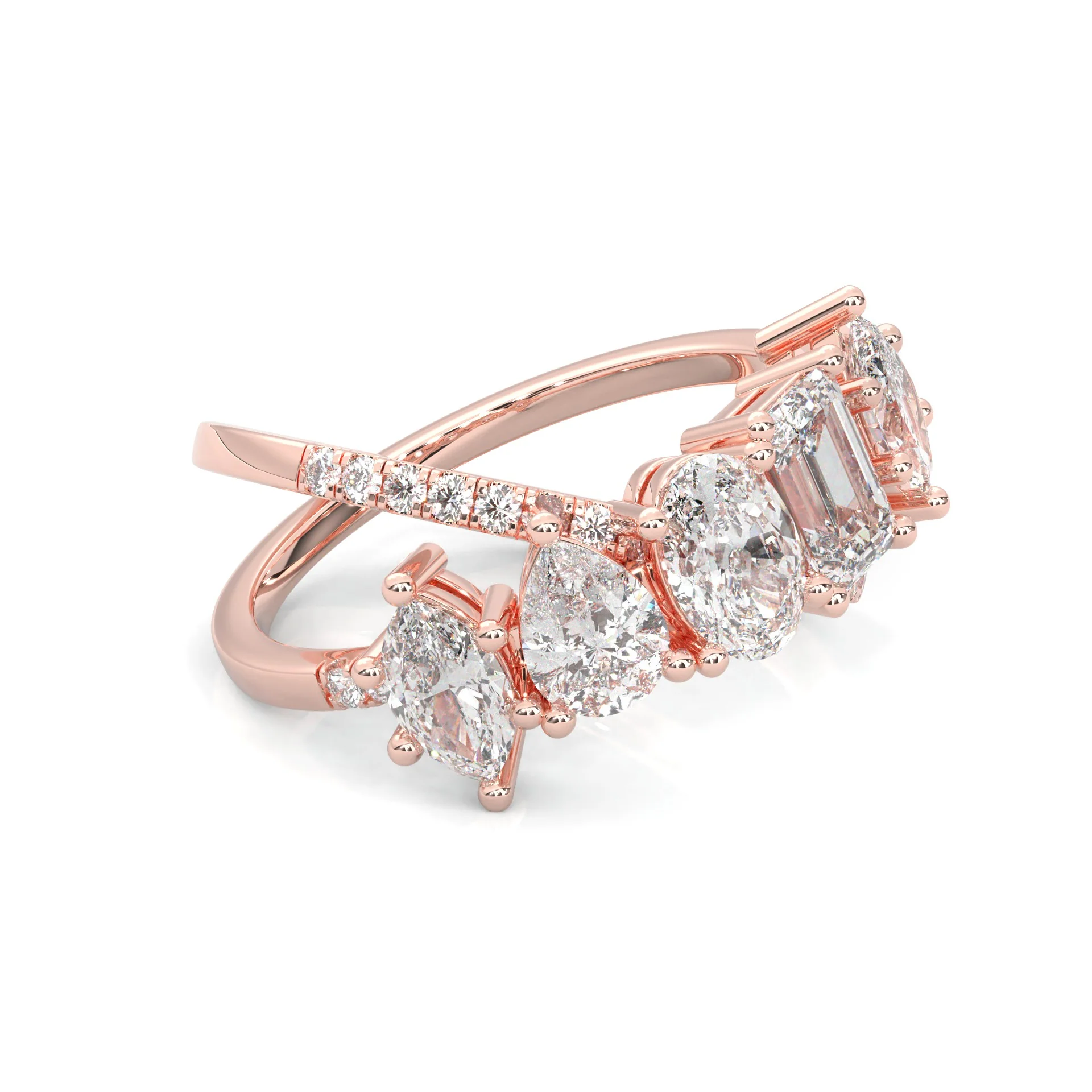 Twisted Mixed-Cut Moissanite Cluster Ring (14K Rose Gold) - Image 4