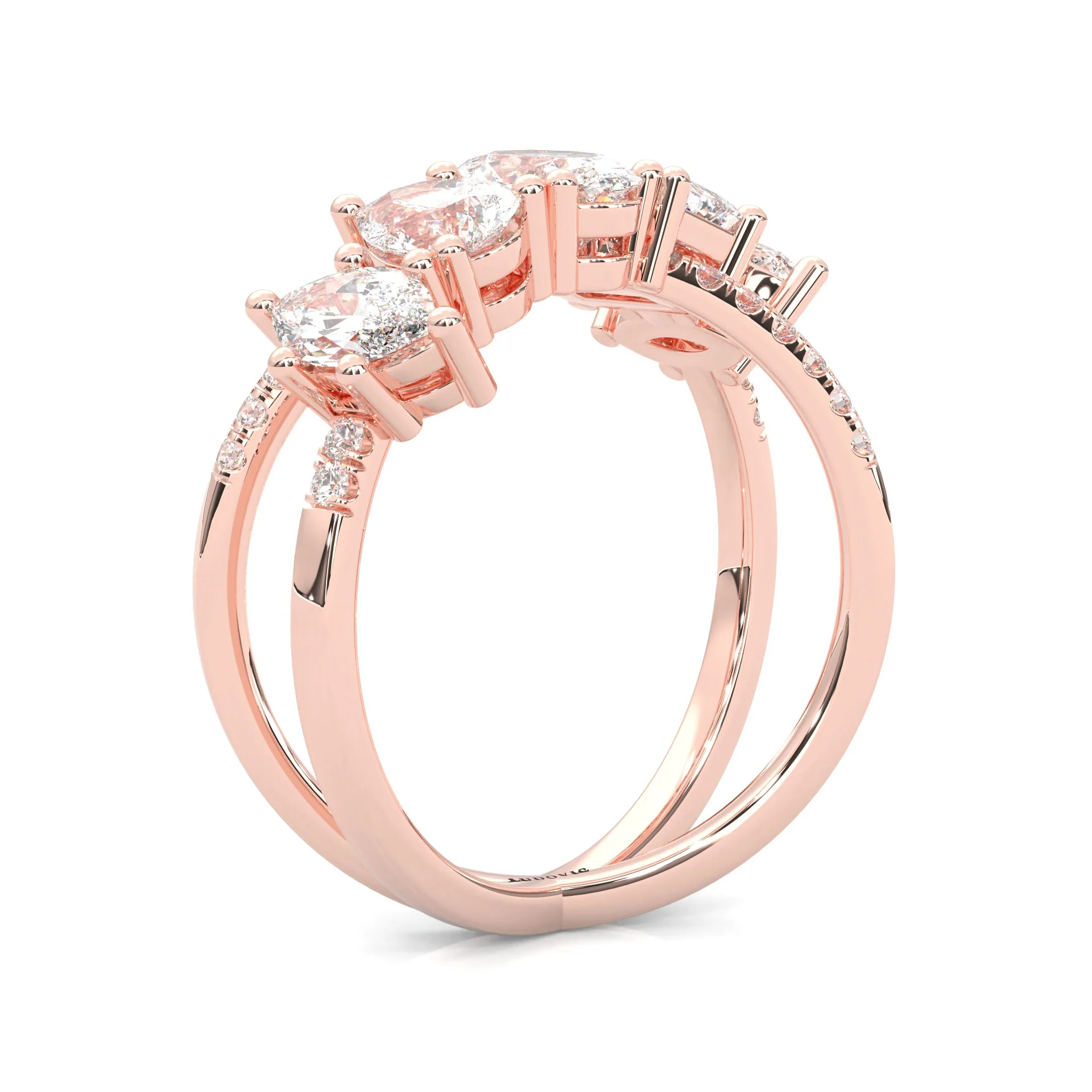Twisted Mixed-Cut Moissanite Cluster Ring (14K Rose Gold) - Image 5
