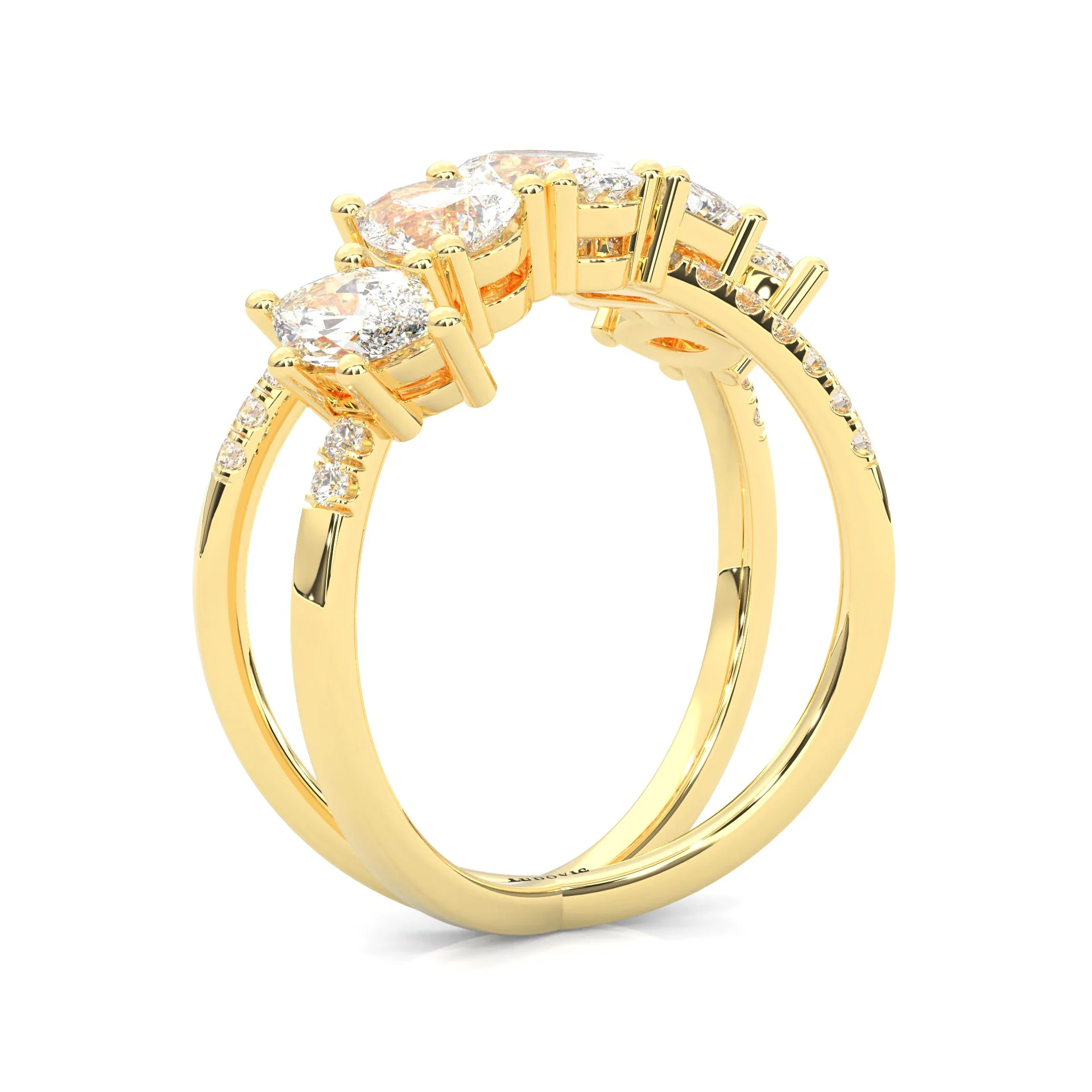 Twisted Mixed-Cut Moissanite Cluster Ring ( 14K Yellow Gold ) - Image 5