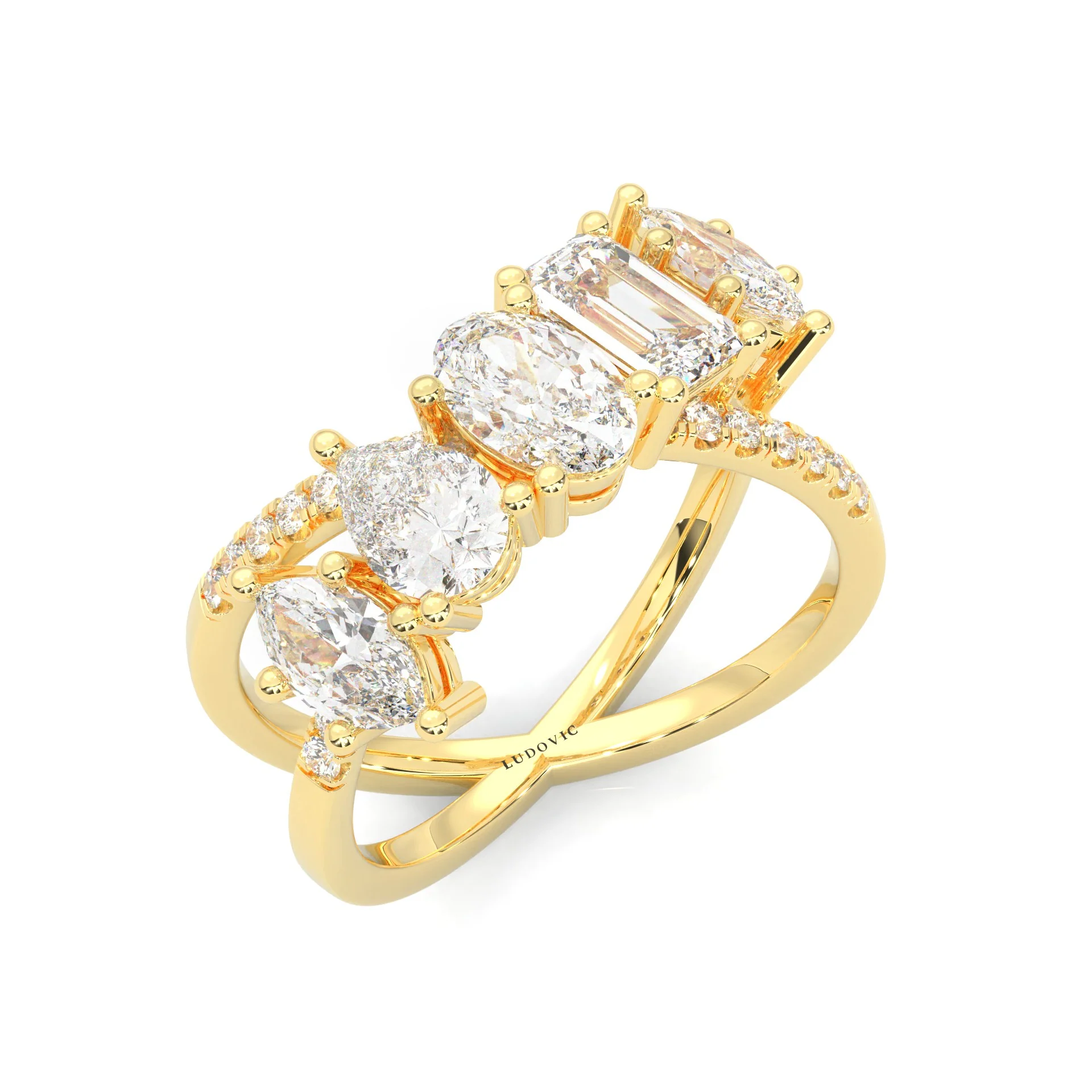 Twisted Mixed-Cut Moissanite Cluster Ring ( 14K Yellow Gold ) - Image 6
