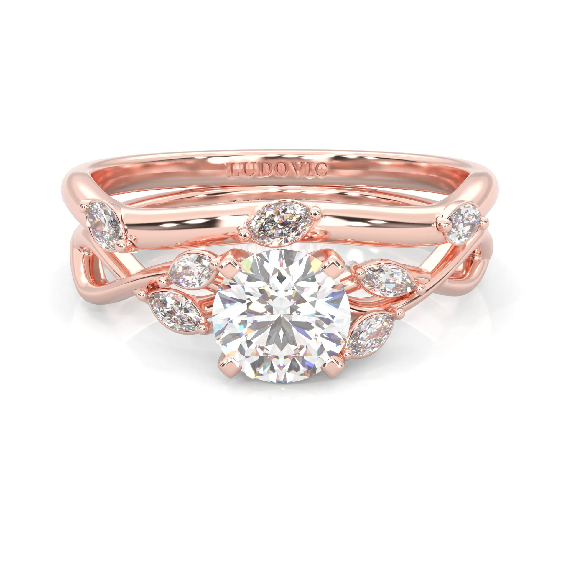 Unique Twist Wedding Set (14k Solid Rose Gold)