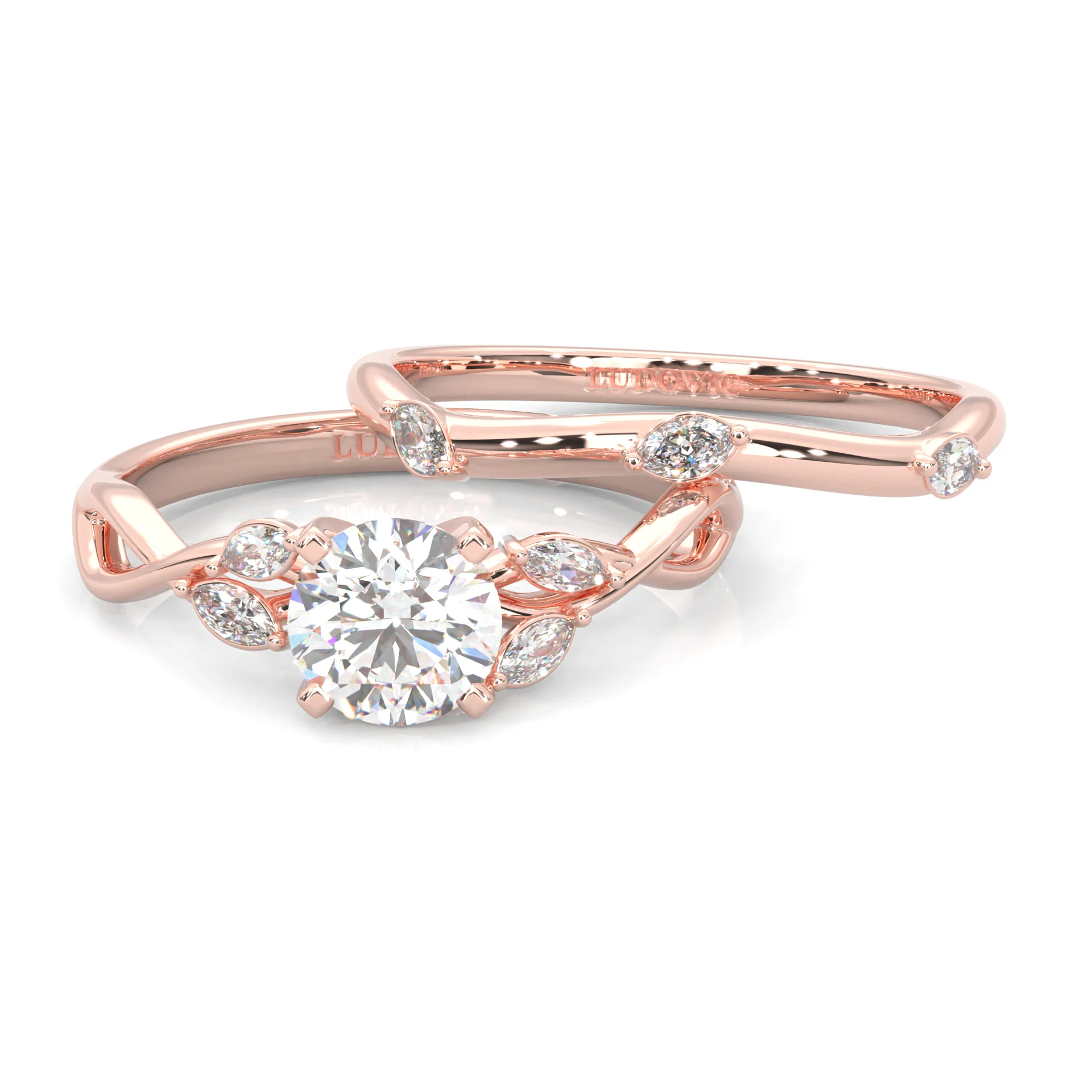 Unique Twist Wedding Set (14k Solid Rose Gold) - Image 2