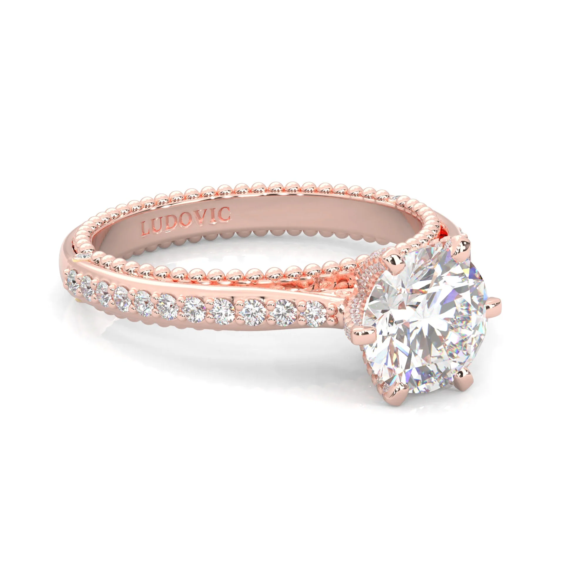 Unique Vintage Round Engagement Ring ( Rose Gold 14k ) - Image 2